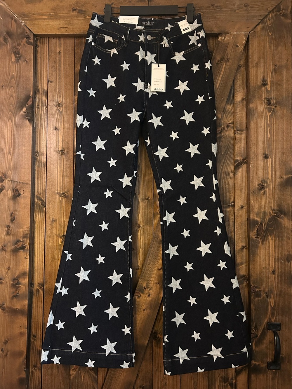 Judy Blue Dark Blue Flare Jeans with White Star Print